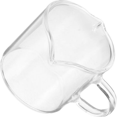 Jarra pequeña de vidrio para café, salsa o leche, con doble boquilla para espumar la leche, compacta para porciones individuales. (1/5)