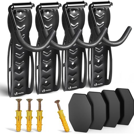 VOUNOT® Fahrradhalter Wand 4er-Set zum Aufhängen mit Schutzpolster, Ideal für Garage o. Keller, Schwarz