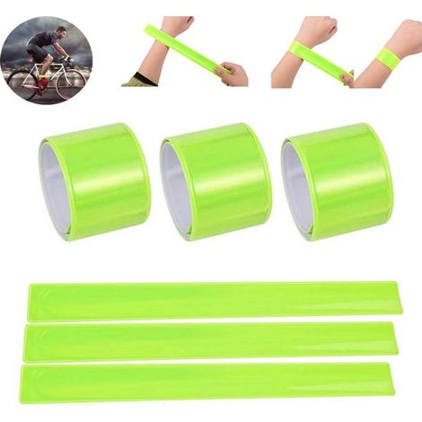 Lot de 6 brassards fluorescents à boutons-pression réfléchissants - 3 x 30 cm - Jaune fluorescent - Bandes réfléchissantes haute visibilité - Idéal pour le cyclisme, la course à pied ou le jogging (1/5)