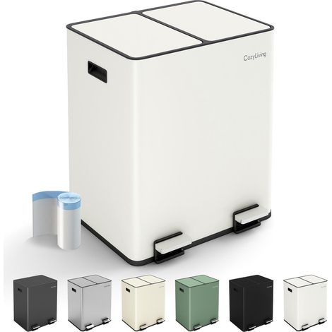 Premium Stainless Steel Dual  Compartment Pedal Bin 15L+15L WHITE
