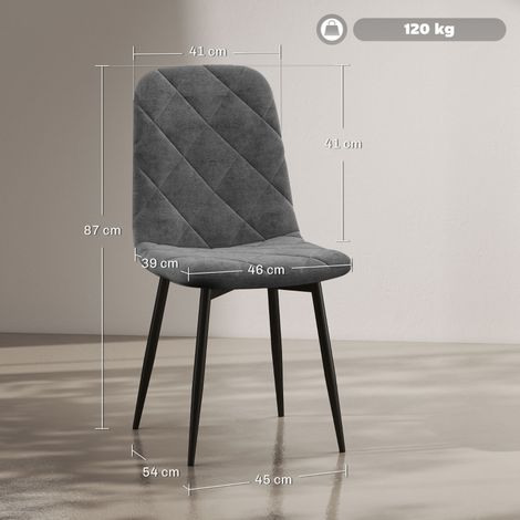 Lot de 4 chaises de salle à manger grises, fauteuils de cuisine rembourrés en velours aspect avec dossier, pieds en métal, pour table repas (1/5)