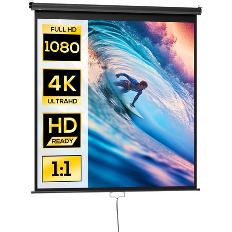 Schermo di proiezione per TV e home cinema da 99 pollici, videoproiettore 4K HD in rapporto 1:1, 178 cm di larghezza x 178 cm di altezza.