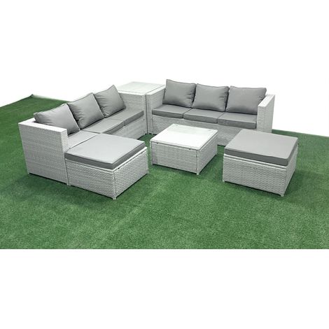 Fimous Gartenmöbel im Freien Polyrattan 8-Sitzer Rattan Garten Sofa Set mit 2 hohen Hockern Beistelltisch Hellgrau gemischt (1/5)