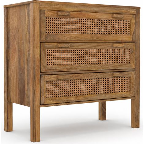 Commode en bois de manguier et cannage 3 tiroirs - Tiki (1/5)