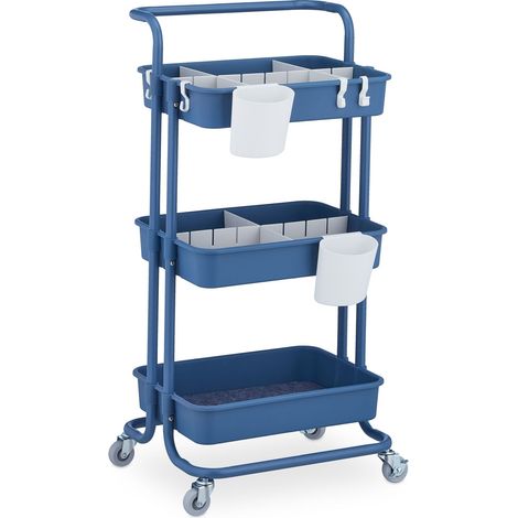 Carro con ruedas multiusos 3 niveles almacenamiento ajustable 60 x 40 x 80 cm de metal azul 130011707 (1/5)