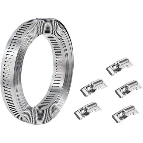 Collier de serrage réglable en métal avec 5 éléments de fixation - Collier de serrage en acier inoxydable pour tuyau d'égout - Engrenage à vis réglable - Colliers de serrage (1/4)