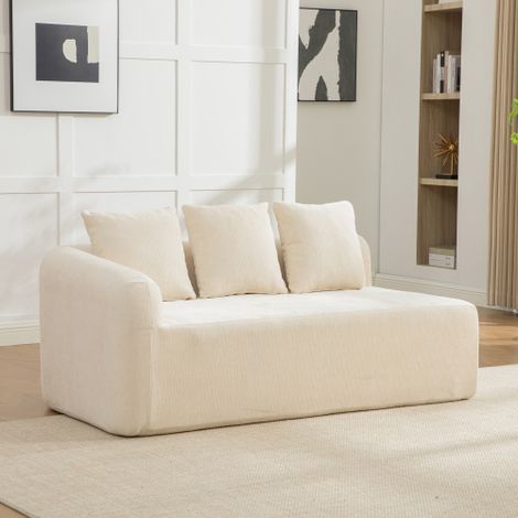 Canapé modulaire à compression en tissu chenille, garni de mousse haute résilience 30D. Facile à déplacer et doté d'une base antidérapante, il est idéal pour les salons et autres espaces. Beige. (1/5)