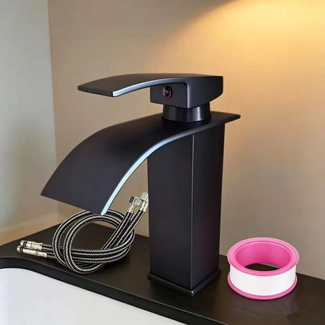 (HAIH) Lavabo cascade en acier inoxydable avec robinet mitigeur réglable et eau chaude/froide, pour salle de bain (1/5)