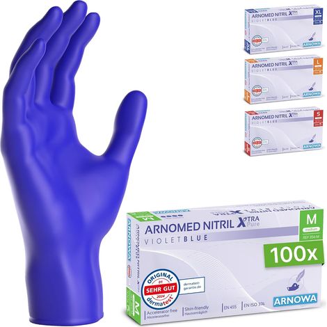 Gants nitrile taille M, gant bleu violet, 100 pièces/boîte, gants jetable sans accélérateur, non poudrés, sans latex, gants en caoutchouc hypoallergénique, gants en S, M, L, XL (1/5)