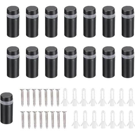 15 Pièces 12×30 mm Vis Publicité en Acier Inoxydable, Verre Standoff Fixations, Vis D'écartement, Verre Standoff Publicité pour Fixations de Publicité, Noir (1/5)