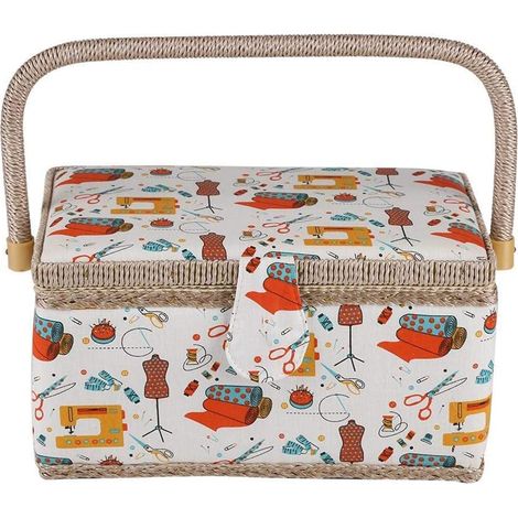 Panier à couture en tissu, boîte artisanale, organisateur de rangement d'articles divers ménagers avec poignée (1/5)