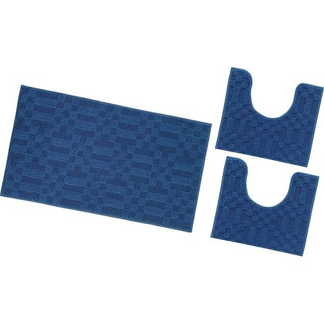 Tappeto Bagno 3D Morbido Assorbente Antiscivolo Lavabile Scendiletto Camera Set 3 Pezzi - Blu