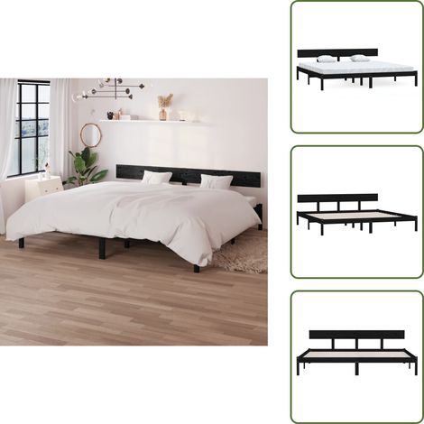 Massivholzbett Schwarz Kiefer 180x200 cm - Holzbett - Doppelbett - Kiefer Massiv - Schwarzes Bett - Bett Mit Kopfteil (1/5)