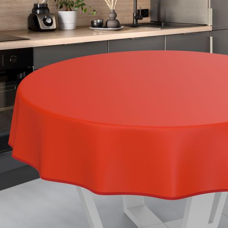 Nappe en Toile cirée Lavable, pour Table de Jardin, extérieur et intérieur, Ronde, 140 cm, avec Ourlet, Rouge (1/5)