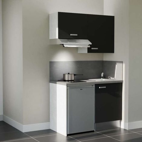 Kitchenette K01 Noir - Plan de travail Gris béton - Crédence : Oui - Electroménager : Inox (1/5)