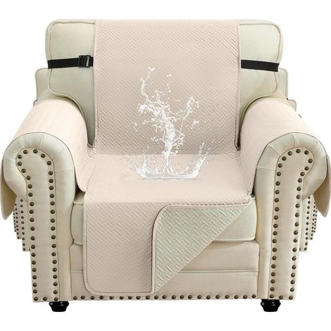 Sofabezug 1 Sitzer wasserdicht, rutschfest, mit Seitentaschen, beige (1/5)