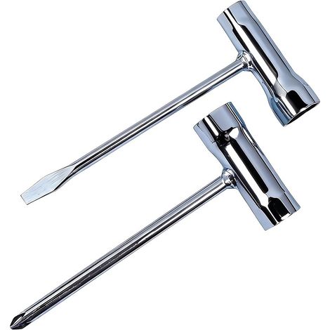 Lot de 2 Clé à bougie d'allumage, clé combinée, clé en T, 13 19 mm/17 19mm, clé à bougie d'allumage, tondeuse à gazon, tournevis plat, pour Tronçonneuses, Débroussailleuses et Tondeuses à Gazon (1/5)