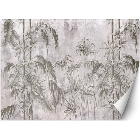 Papier peint Jungle Béton Plantes Noir et Blanc 200x140 (1/5)