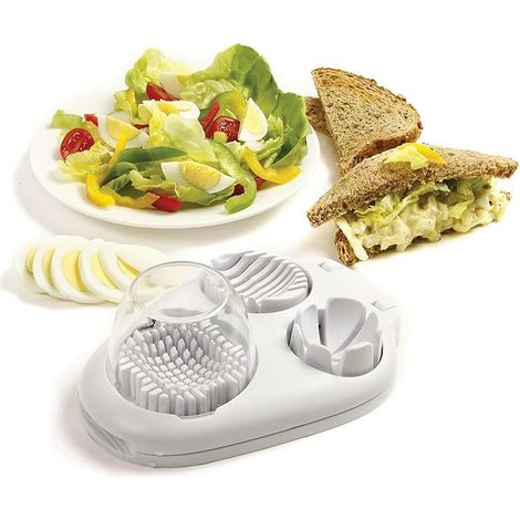 Affettatrice per uova 3 in 1 in acciaio inox - 3 modalità di taglio per uova sode, fragole, uva - Elegante strumento da cucina (1/4)