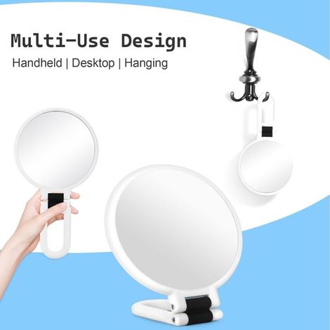 Miroir Grossissant x 20 Double Face Miroir Pliable avec Poignée, Miroir de Maquillage à Main de Coiffeurs Miroir Pliant pour Divers Détails(Blanc) (1/4)