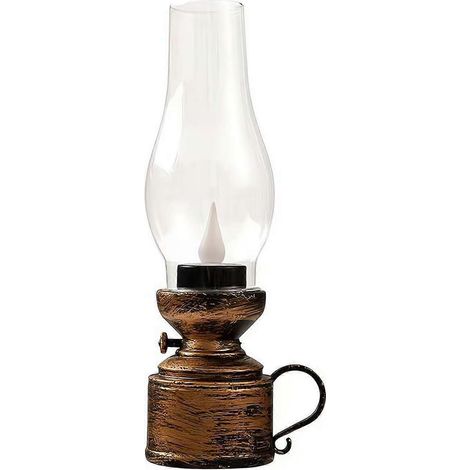 Flammenlampe, LED-flammenlose Petroleumlampe, Vintage-Laterne, Tischlampe in Kupferoptik, elektronische Schwenkkerze