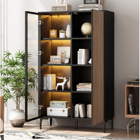 Meuble vitrine 90 x 40 x 135 cm en MDF et verre trempé, LED RGB, noir HAVRYA (1/5)