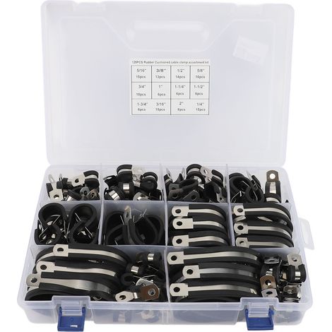 Lot de 125 colliers de serrage en acier inoxydable 304 avec rembourrage en caoutchouc isolant, assortiment pour tuyaux, flexibles et câbles (1/5)