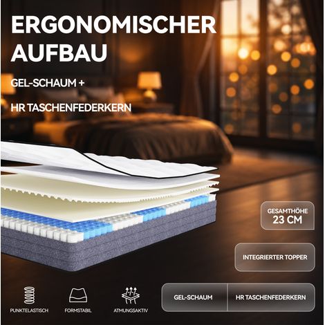 Matelas 160x200 cm mousse et ressorts blanc et gris, 7 zones design moderne pour chambre FloraGrace (1/5)