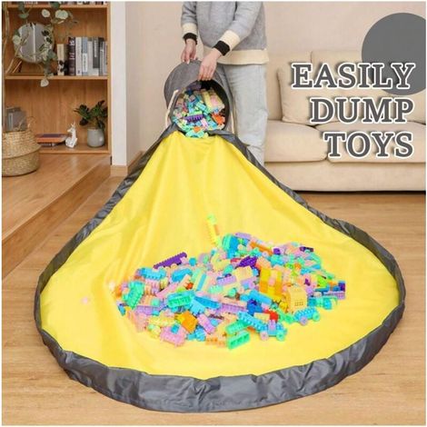 Panier de rangement pour jouets, pliable et avec tapis de jeu pour enfants, seau de rangement pour jouets avec cordon de serrage, peut rapidement organiser et ranger les jouets des enfants (1/4)