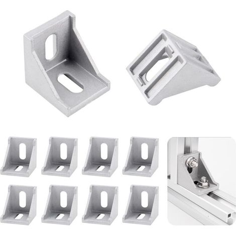 Set mit 8 Aluminium-Winkelprofilen 40 x 40 mm – 8 mm Nut – 90°-Verbinder – L-förmige Befestigungselemente – Für 40 x 40 mm Profile – Crezuo