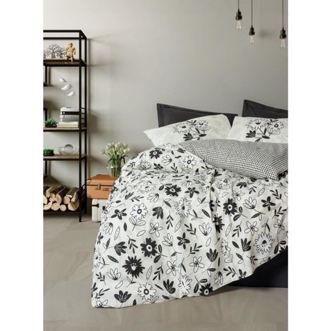 Bettwäsche - 1 Bettbezug 220 x 240 cm + 2 Kissenbezüge 60 x 60 cm - 100% verstärkter Baumwolle - Schwarz