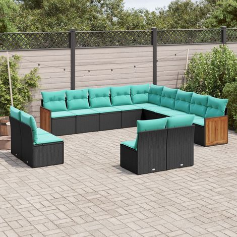 vidaXL Salon de jardin avec coussins 13 pcs noir résine tressée (1/5)