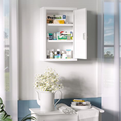 Armadietto dei medicinali 30x14x46 cm bianco in acciaio con serratura e 3 ripiani (1/5)