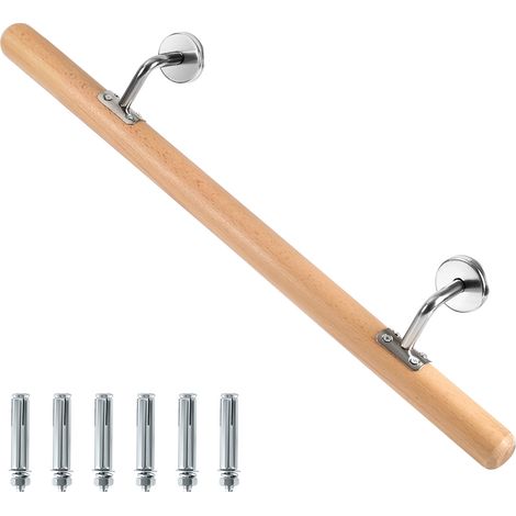 TolleTour Barandilla de pared de haya 50 cm, pasamanos antideslizante Ø4,2 cm con soportes inox, para niños mayores (1/5)