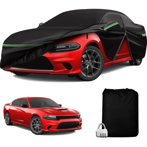 Bâche Voiture Extérieur pour Charger SE R/T SXT SRT Hellcat Daytona 2006-2021, Imperméable Poussière Vent Housse Protection Voiture avec Éclair Latérale, Sangles de Roue, Réfléchissantes (1/5)