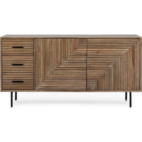 Buffet 2 portes 3 tiroirs en bois massif naturel de manguier Dary 160cm (1/5)