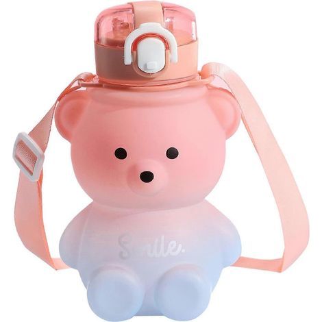 Large capacity straw cup with cartoon bear design, portable water bottle for children, cup for girls (1/5)