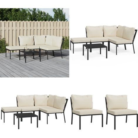 Salon de jardin 5 pcs avec coussins sable acier - Ensemble Salon De Jardin - Mobilier De Jardin - Salon Extérieur - Meubles De Jardin - Set De Salon - Home & Living (1/5)