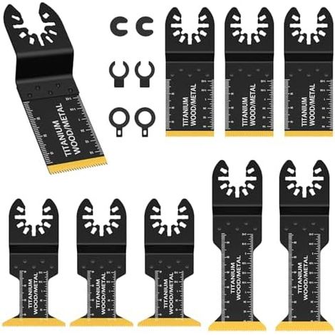 Lames de scie multi-outils 9 pièces, revêtement en titane, lames oscillantes, bimétal, outils multifonctions, accessoires avec blocage rapide pour couper le métal, clous acier - (1/5)