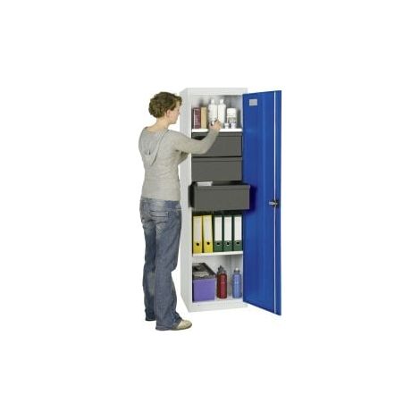 Armadio per attrezzi e materiali Stumpf Serie 3000 grigio chiaro / blu genziana + 3 cassetti 200 mm + 3 ripiani estraibili - 3005474