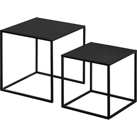 Table d'appoint, table basse, table gigogne, lot de 2, design moderne, structure en acier, noir, 40 x 40 x 40 cm (1/5)