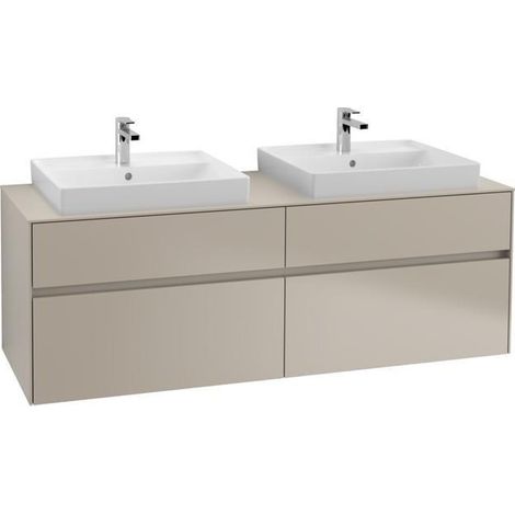 Meuble de rangement VB WTUS Collaro C024B0 1600 x 548 x 500 mm avec éclairage, 4 tiroirs pour 2 personnes, gris clair.