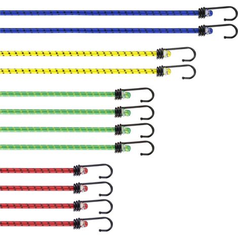 Set mit 12 mehrfarbigen Gummibändern mit Haken, 4 Längen, für Gepäck und Outdoor-Aktivitäten