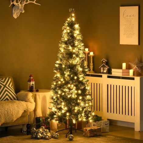 Árbol de Navidad Artificial 180 cm con 240 Luces LED y 618 Ramas Árbol con Soporte de Acero Ø68x180 cm Verde (1/5)