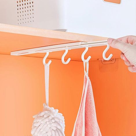 Crochets coulissants rétractables blancs pour serviettes et manteaux, support mural sans perçage, crochets adhésifs pour cuisine, salle de bain et porte de cuisine. (1/4)