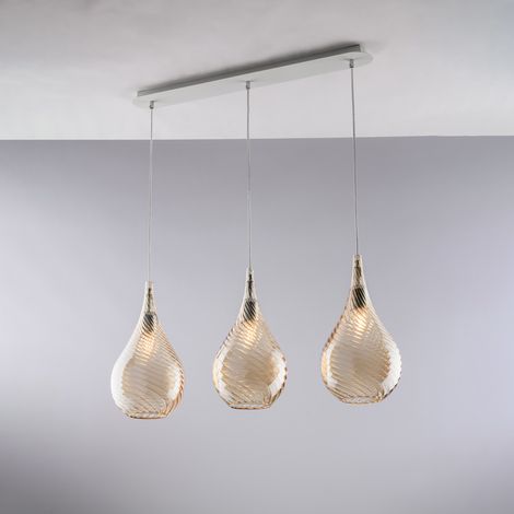 Bonetti Illumina - Pluvia – Eisenschiene mit bernsteinfarbenem Pyrexglas, 3 Lichter, L.75 x 10 – BL264-BIN3-AM