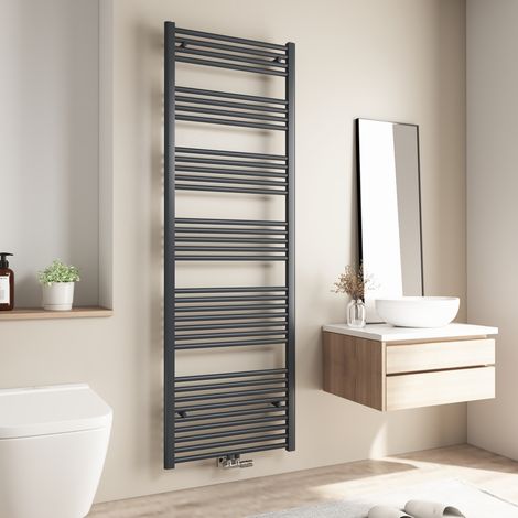Heilmetz – Radiateur sèche-serviettes eau chaude 180x60cm – Anthracite – Raccord central – Acier SPCC – Puissance 860W – Installation murale