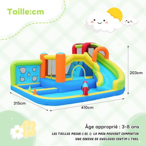 Château Gonflable XXL Avec Soufflerie – Toboggan Sec/Eau, Trampoline, Piscine, Basket, 425x355x215 Cm, 4 Enfants