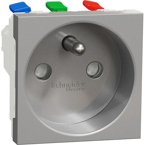Prise 2P+T 16A 90° aluminium meca seul (sans support ni plaque) raccord rapide traversant UNICA (1/3)
