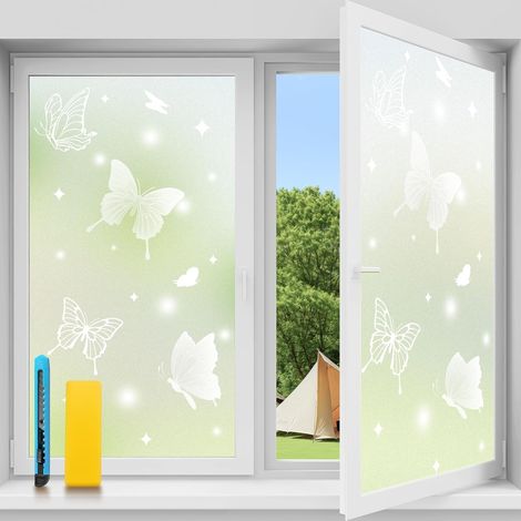 Film de confidentialité pour fenêtre sans adhésif, fenêtre opaque, motif papillon, protection UV mate, décoratif transparent pour salle de bain, chambre, bureau, vitrine, 40 x 200 cm